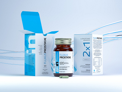 Fluxus package design & presentation 3d rendering branding c4d label and box design packaging design pharmaceuticals redshift visualization