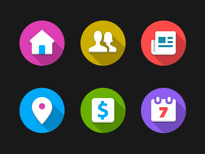 Icons for a cool project :) calendar calendar. event home icons long shadow money news people places price
