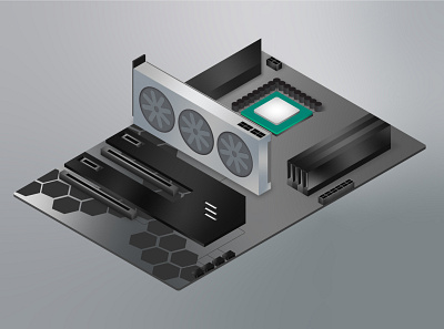 Motherboard card cpu gpu graphics illustration illustrator isometric motherboard pc pcb ram