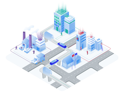 City ai buildings data illustration isometric modern city sci fi server teamwork technology