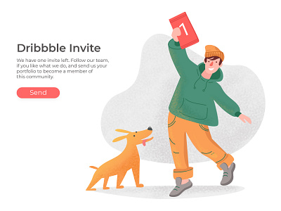 Dribbble Invite boy character dog draft dribbble email giveaway illustration invitaion invite play vector walking