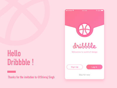 Hello Dribbbble app dribbble invite ios login pink sketch ui