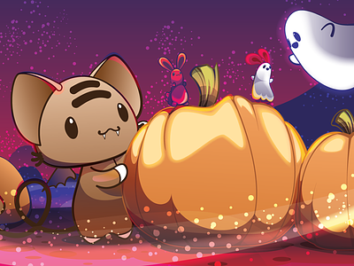 Playing Around the Pumpkins cute halloween illustration vector