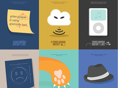 Things Hannah Doesn't Like blueprint cat cloud fedora illustration ipod music paw poster poster series series vector