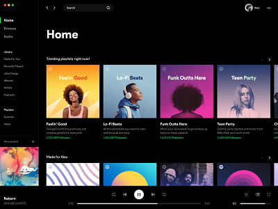 spotify dark mode alex app branding circular clean dark dark mode dark ui design designs icon illustration music redesign sans song spotify typography ui