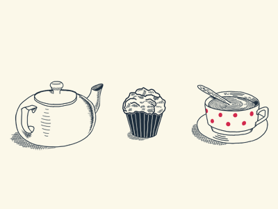 Bonjour! breakfast illustration muffin tea