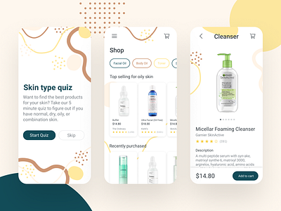 Skincare App app design mobile neutral onboarding organic productdesign quick quiz shapes skin skin type skincare ux