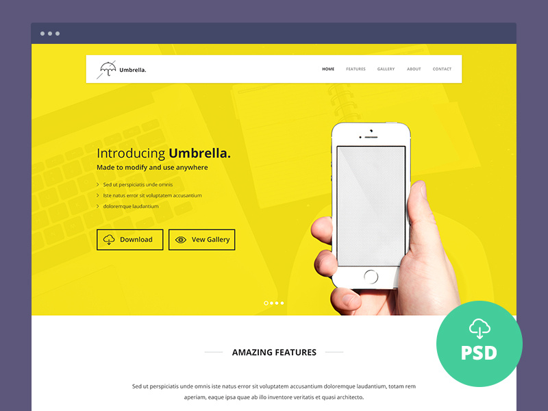 Freebie – Umbrella – Ultimate App Landing Page PSD Template app freebie fully layered landing page pixel perfect psd template umbrella