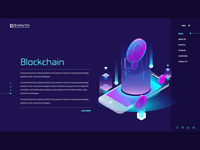 Website Homepage blockchain blue dark theme website