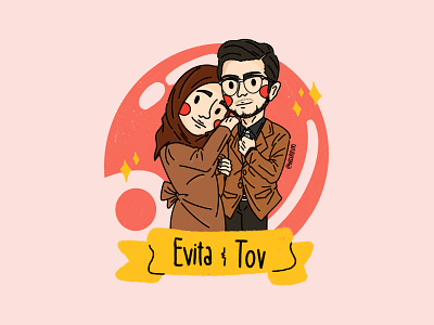 Evita & Tov are Getting Married! commission illustration love pink portrait portrait illustration procreate valentine day