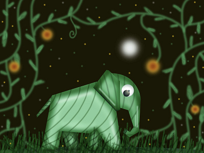 Random Style 05 animal elephant forest illustration moon
