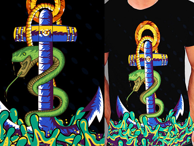 Venom Within T-shirt Design 2d anchor dribbble illustration ocaen share snake splash tshirt design vecor venom water