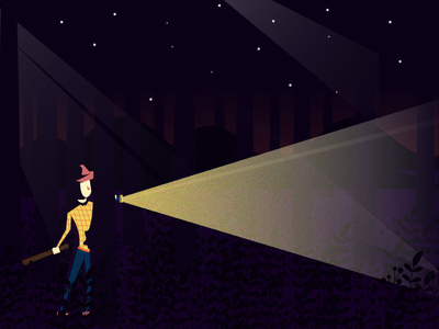 Light in dark night art artwork character design colors dark night design dribbble forest gradient illustration light lights and shadow love to share security sky stars torch trees vector