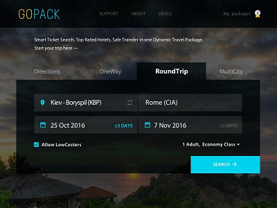 Main Roundtrip app gopack input travel ui ux web