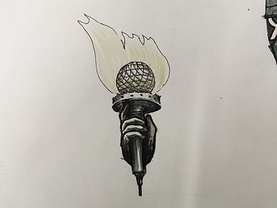 Logo sketch brush markers illustration liberty statue logo mic microphone music sketch torch