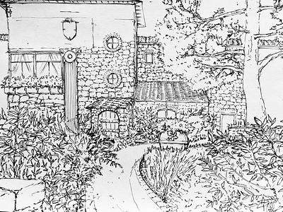 A house in Toscana village artwork drawing illustration ink paper sketch