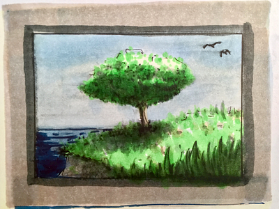 A tree on a cliff artwork brush markers cliff drawing illustration paper picture tree