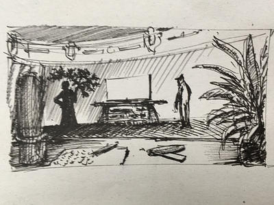 Interior sketch ink paper sketch