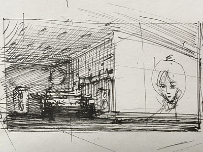 Interior sketch ink paper sketch