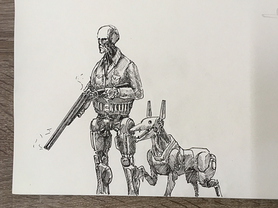 Hunting iDucks android artwork dog drawing hunting ink paper rifle robot sketch