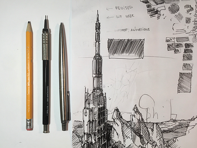 Random sketch architecture artwork drawing future architecture liner sketch tower