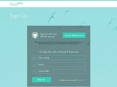 Flock Sign Up layout account app bird birds flock fly form login sign up