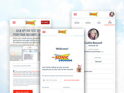 Sonic Drive-in Mobile Onboarding fast food food mobile onboarding profile sign up sonic