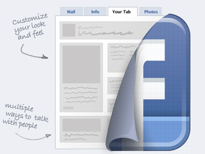 Custom Facebook pages graphic II blue facebook rebound wireframe