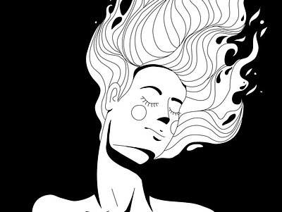 Wisp - inktober2020 day2 blackandwhite doodles fire girl hair inktober vector wisp