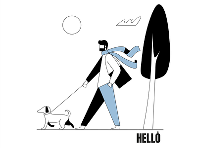 A man walking with a dog character design illustration minimalism ui ux vector