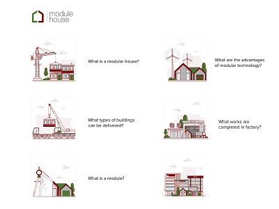 Set of illustrations for modular houses.