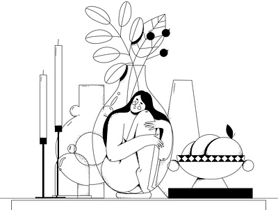 Poetic still life with a girl in a vase character design illustration minimalism texture vector