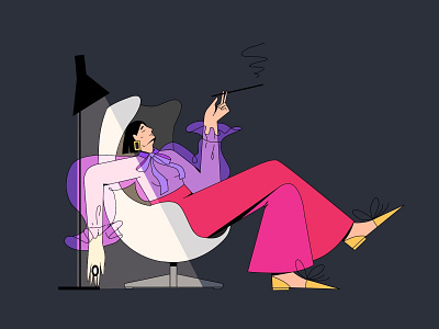 Bohemian Woman in a chair. Listening to thoughts bohemia character design color colors digital art draw drawing dribbble elegant illustraion illustration illustration art inspiration lineart minimalism night ui vector very peri woman