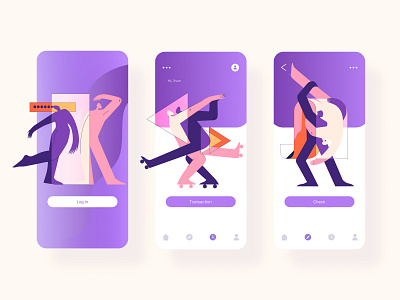 Abstract characters for mobile app. abstract branding character character design digital art illustration log in minimalism pink vector violet