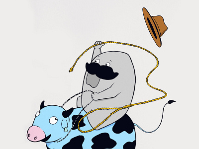 Cow riding cow graphic illustration