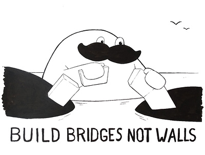 Build Bridges not Walls better world bridges cartoon character design illustration inking painting