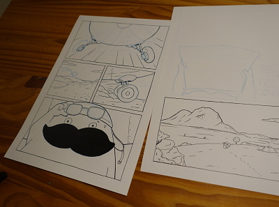 Mini-Comic first panels cartoon character design comic illustration inking moustache plane progress