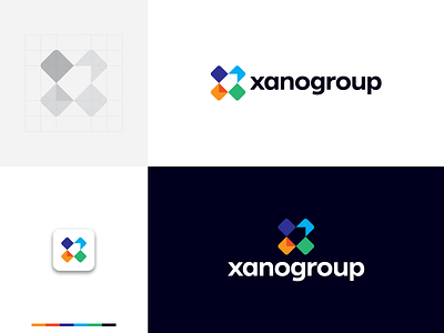 XanoGroup Logo arrow colorful community connect development geometric group innovation launch letter x logo network rocket square start up tech technology x letter