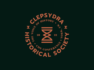 Clepsydra badge brand branding clepsydra design history hour hourglass identity logo sand glass society stamp time