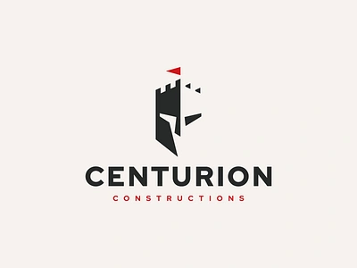 Centurion Constructions Logo Design architect architecture brand branding building castle centurion construction defence flag fortress geometric helmet identity logo print security spartan tower warrior