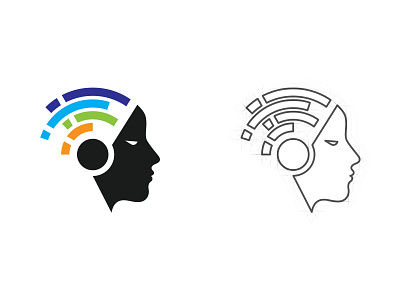 Digital Mind Logo artificial audio brain colorful cyborg data digital head headphones human logo mind network neurology neurons research science tech technology virtual reality