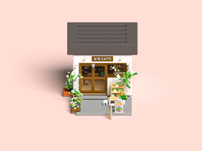 Kingyo Cafe 3d 3d model architecture illustration isometric pixel travel voxel