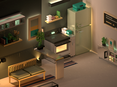 Interior Study 3d 3d model isometric lighting voxel