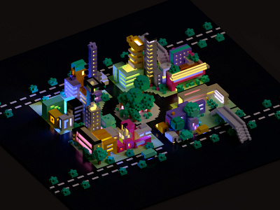 Random city 3d architecture isometric magicavoxel miniature voxel