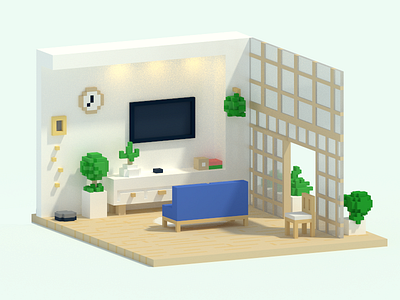 Simple voxel home 3d home interior lights magicavoxel render voxel