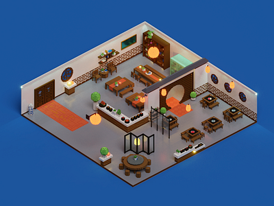 Hot Pot Restaurant game interior scene voxel voxel art