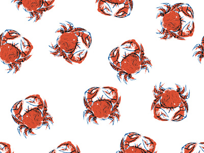 Linocut pattern with crabs