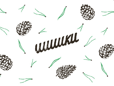 Linocut print Shishki cartoon cone cones lettering linocut print