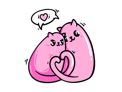 Marshmallow cats cartoon cat doodle illustration logo love pink valenines day vector