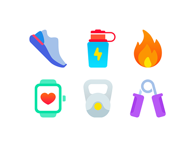 Fitness/Sport Icons. Part 1 energy expander fire fitness flat freebie heart icon psd sneakers sport svg watch weight